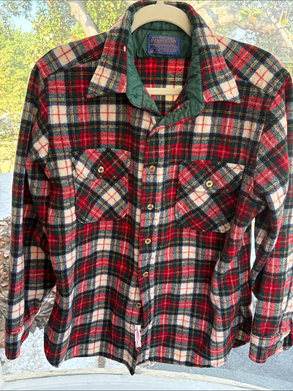 Pendleton Red Green White Plaid Wool Button-Front Shirt
